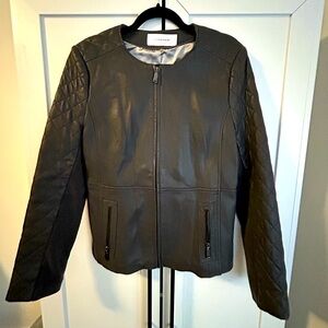 T by Tahari grey leather jacket